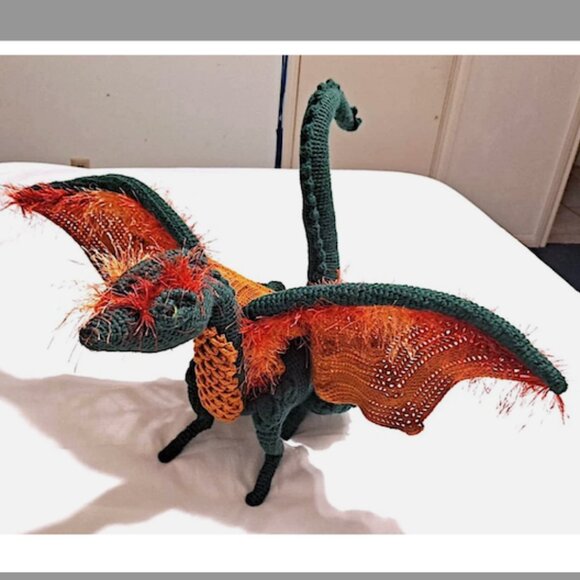 Hand Made Posable Crochet Dragon - Medium Large